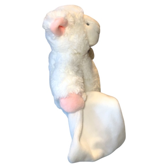 Doudou et Compagnie White Lamb Sheep Pink Plush Lovey Baby Security Blanket Toy - Picture 4 of 7